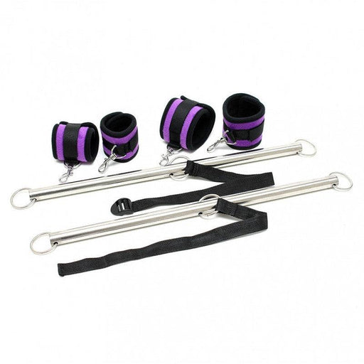 Rimba - Barre d'écartement double avec menottes souples - Violet/Noir - Laced-up.nl