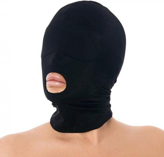 Rimba - Hood - Hoofdmasker Uit Elastische Stof Met Open Mond - Zwart-Erotiekvoordeel.nl