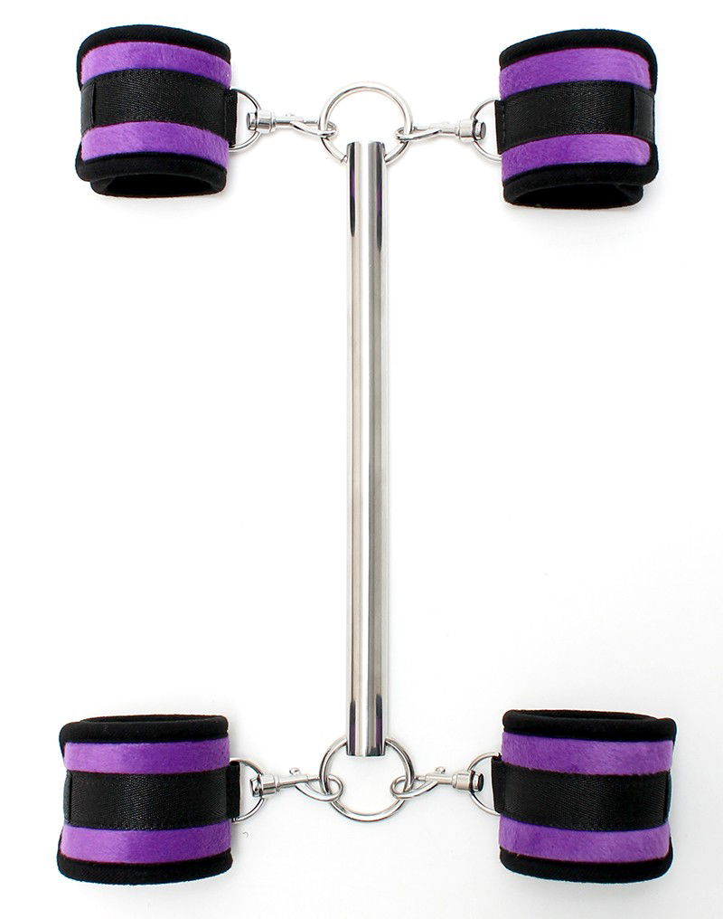 Rimba - Short Metal Spreader Bar with Four Detachable Cuffs - Black/Purple-Laced-up.nl