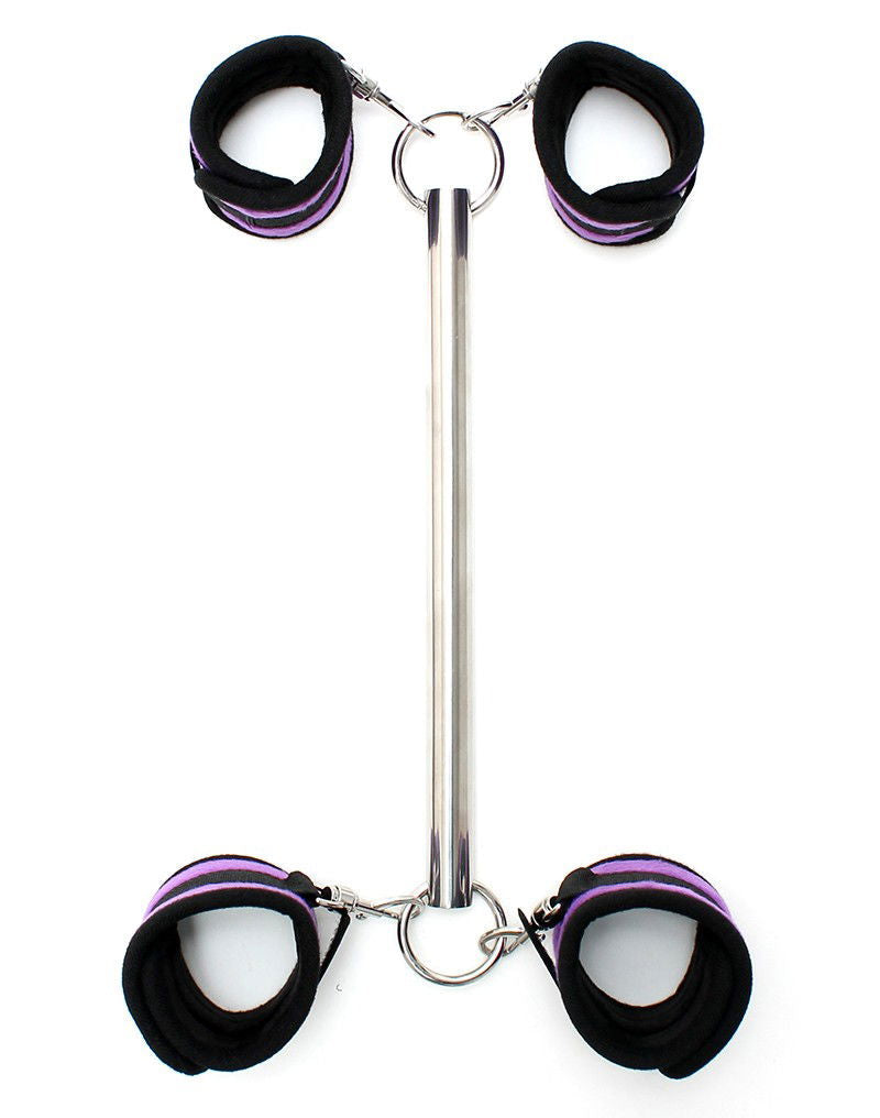 Rimba - Short Metal Spreader Bar with Four Detachable Cuffs - Black/Purple-Laced-up.nl