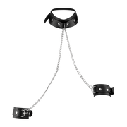 Rimba - Lederen Boeienset met Halsband en Ketting - Zwart/Zilver-Erotiekvoordeel.nl