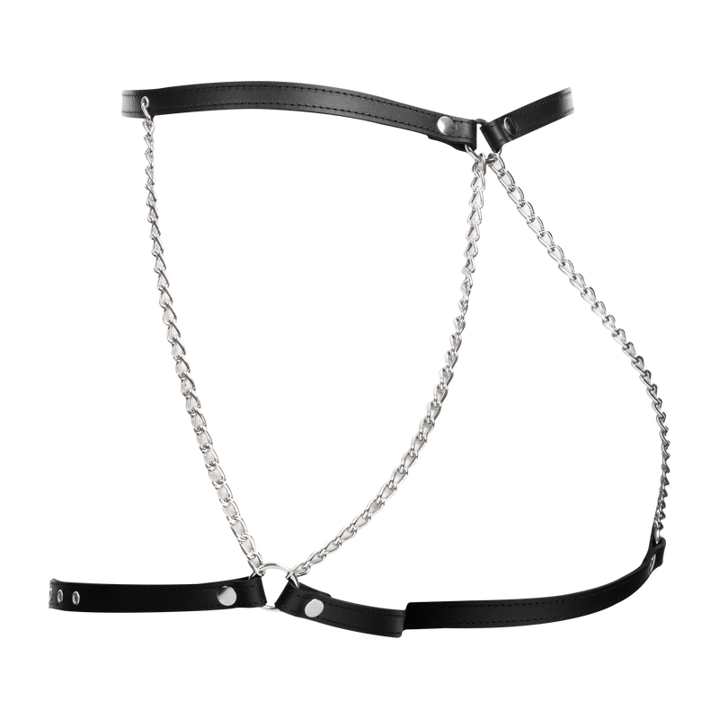 Rimba - Lederen Bondage Harnas met Metalen Kettingen - Zwart & Zilver-Erotiekvoordeel.nl