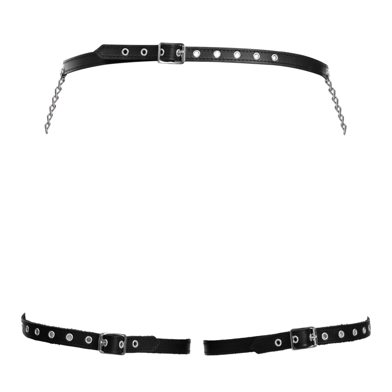 Rimba - Lederen Bondage Harnas met Metalen Kettingen - Zwart & Zilver-Erotiekvoordeel.nl
