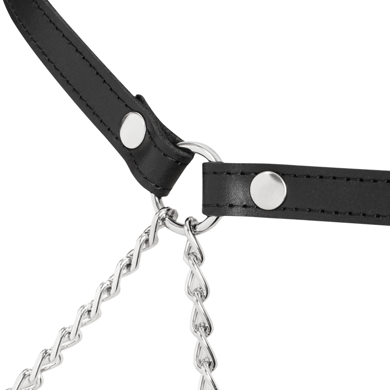 Rimba - Lederen Bondage Harnas met Metalen Kettingen - Zwart & Zilver-Erotiekvoordeel.nl