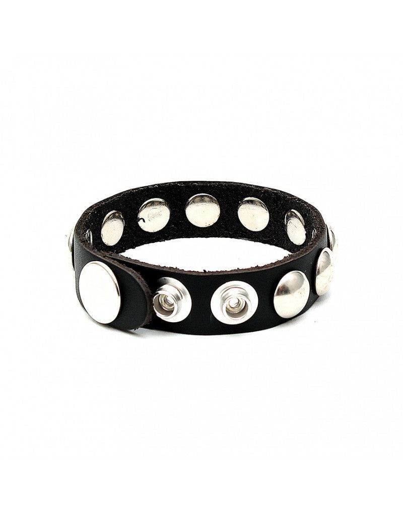 Rimba - Anillo para pene de cuero con tachuelas decorativas - Ajustable con botones a presión - Negro-Erotiekvoordeel.nl