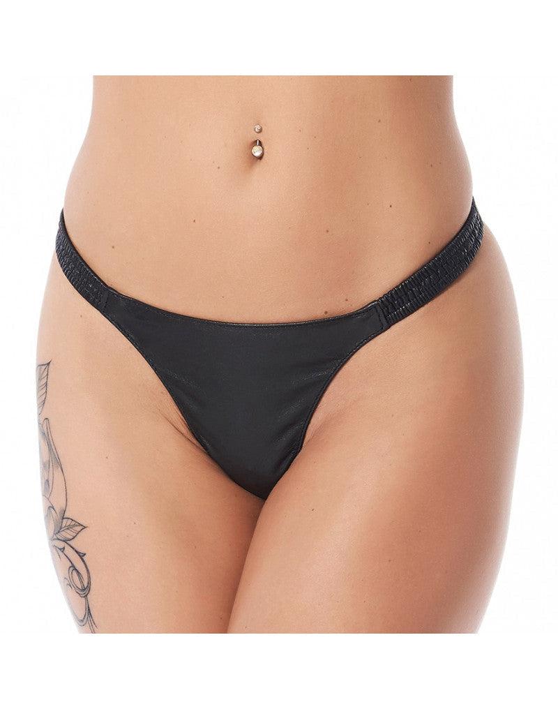 Rimba - Lederen Dames String - Rekbare Bandjes - Zwart-Erotiekvoordeel.nl