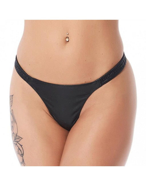 Rimba - Lederen Dames String - Rekbare Bandjes - Zwart-Erotiekvoordeel.nl