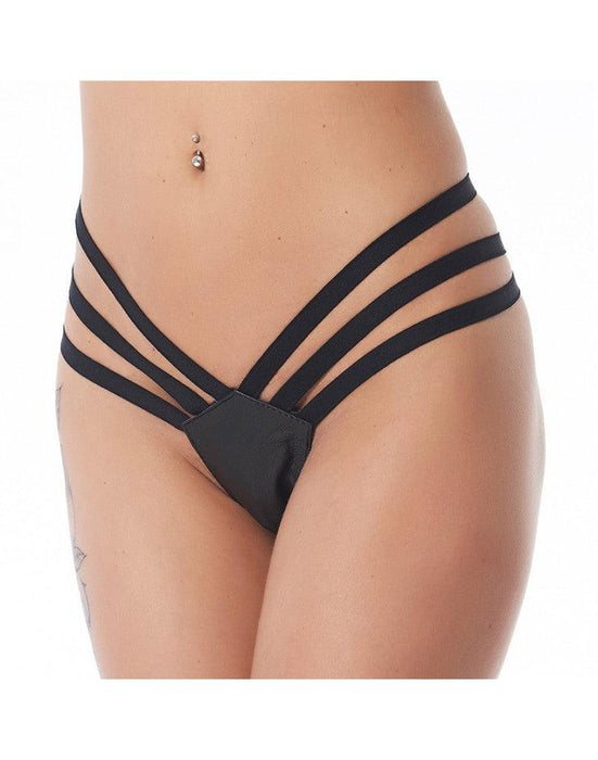 Rimba - Lederen G-String Met Elastische bandjes - Zwart-Laced-up.nl