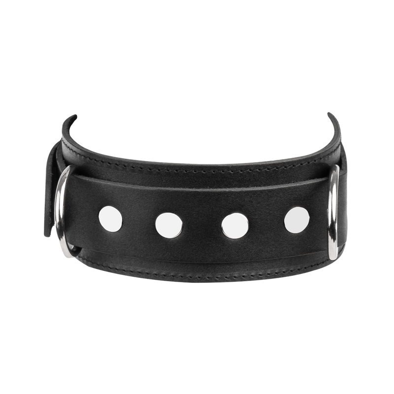 Rimba - Lederhalsband mit doppeltem D-Ring - Schwarz - Laced-up.nl