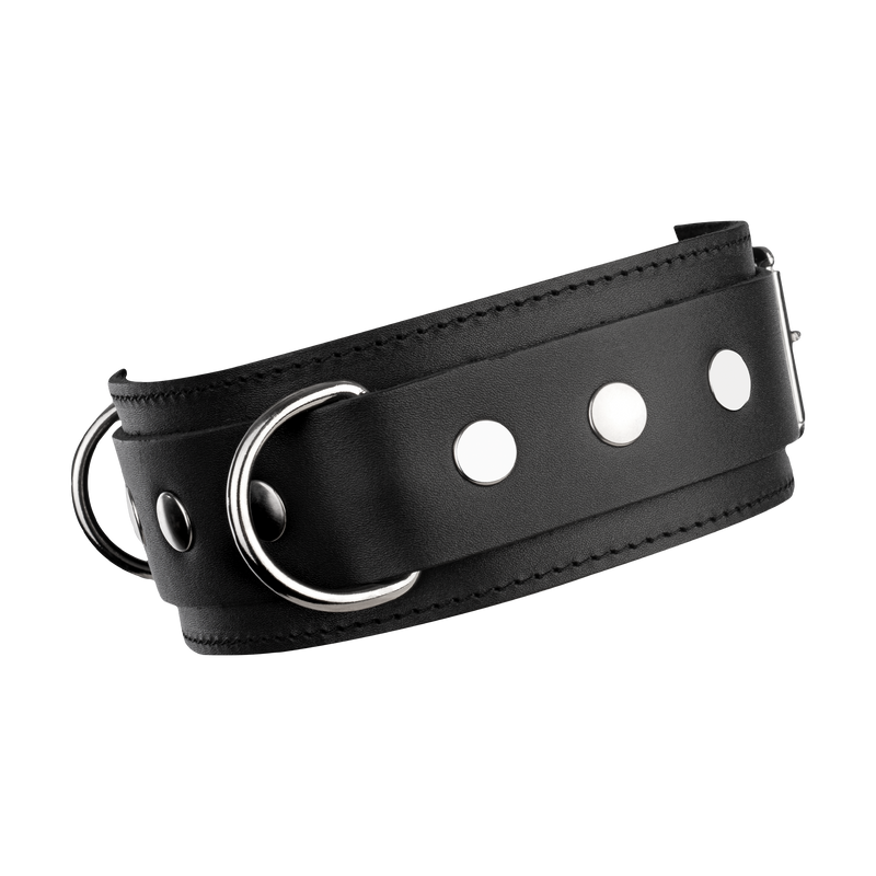 Rimba - Lederhalsband mit doppeltem D-Ring - Schwarz - Laced-up.nl