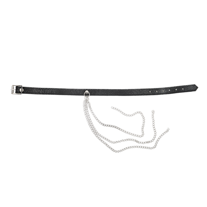 Rimba - Leather Collar with Metal Chains - Black/Silver-Laced-up.nl