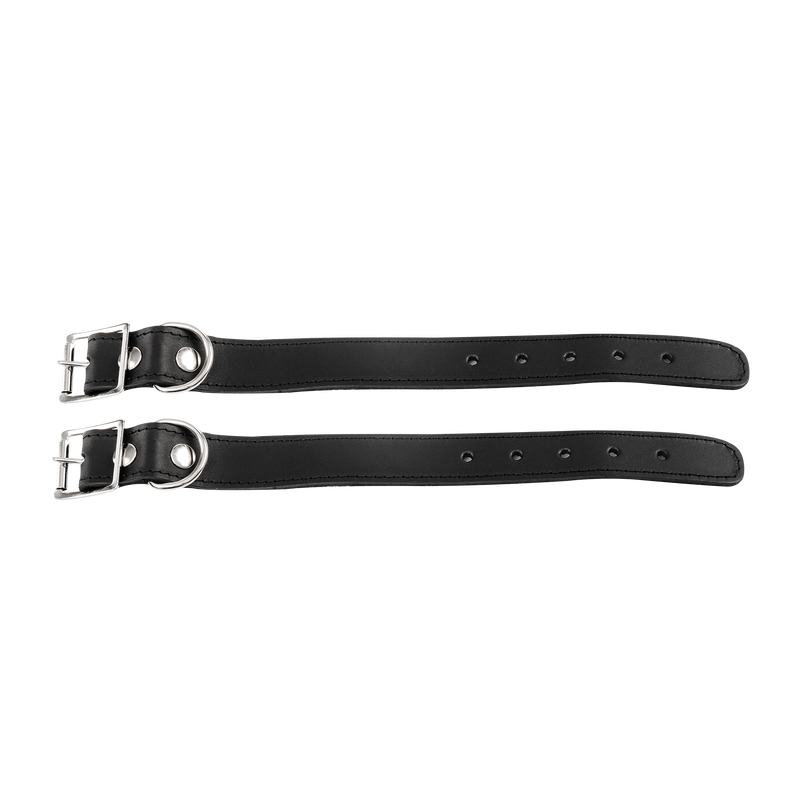 Rimba - Lederen Handboeien met Afneembare Ketting - Zwart/Zilver-Erotiekvoordeel.nl