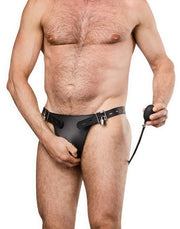 Rimba - Leder-Keuschheitshöschen für Männer mit aufblasbarem Analplug - Schwarz-Laced-up.nl