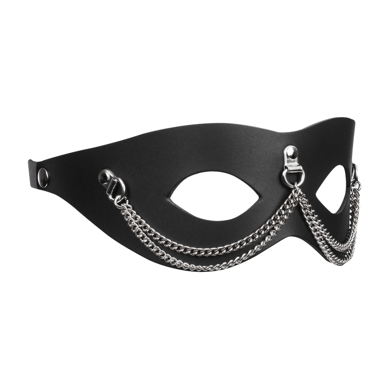 Rimba - Lederen Masker met Kettingdecoratie - Zwart & Zilver-Erotiekvoordeel.nl