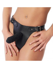 Rimba - Lederen Strap-on Slip Met Voorbinddildo-Erotiekvoordeel.nl