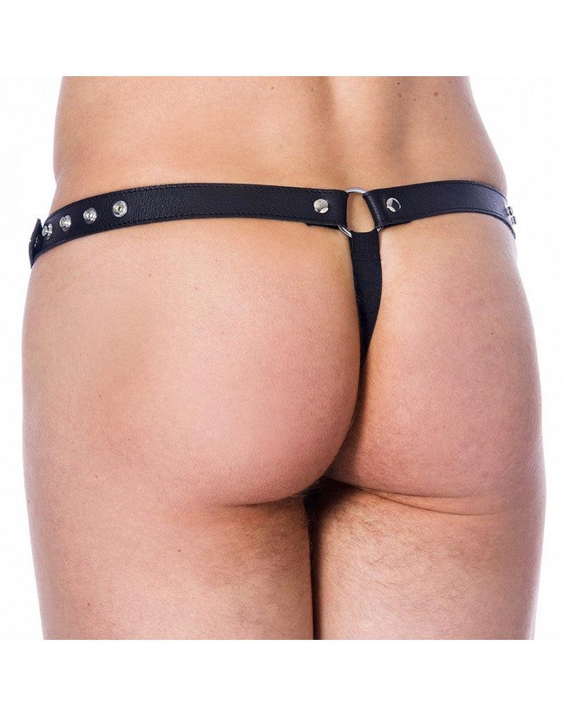 Rimba - Leather Stripper Thong with Removable Front Panel - Black-Laced-up.nl