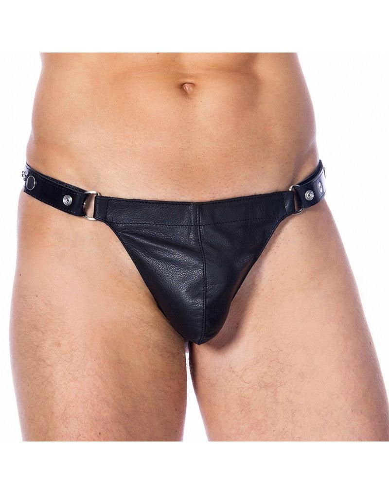 Rimba - Leather Stripper Thong with Removable Front Panel - Black-Laced-up.nl