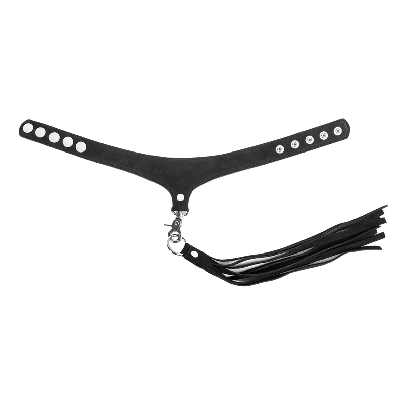 Rimba - Lederen Suède Halsband met Afneembare Flogger - Zwart-Erotiekvoordeel.nl
