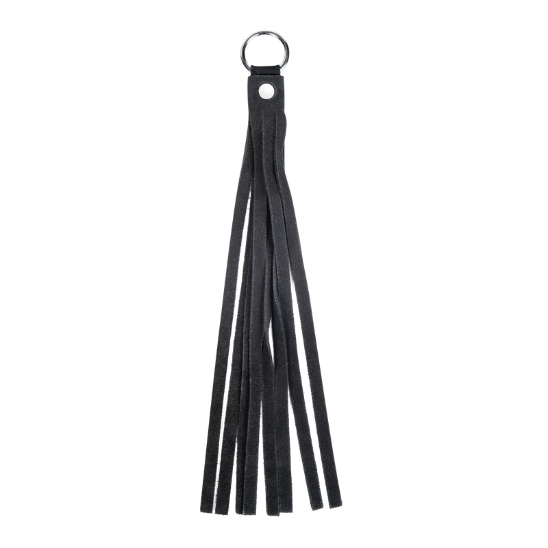 Rimba - Lederen Suède Halsband met Afneembare Flogger - Zwart-Erotiekvoordeel.nl