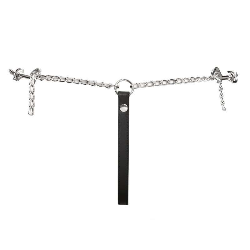 Rimba - Lederen string met afneembare kettingen - Zwart/Zilver-Erotiekvoordeel.nl