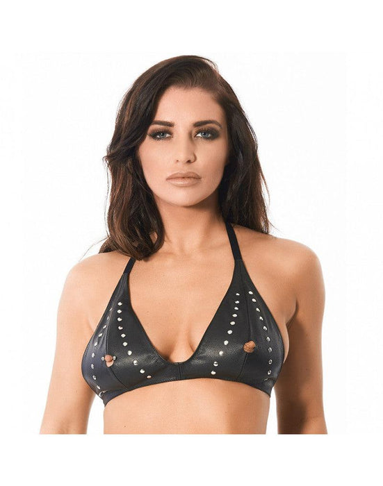 Rimba - Leren BH top Met siernieten En Tepel Openingen-Laced-up.nl