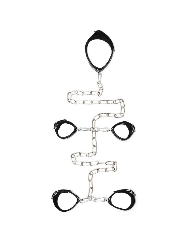 Rimba - Leren Boeienset Met handboeien voetboeien collar En Ketting-Laced-up.nl