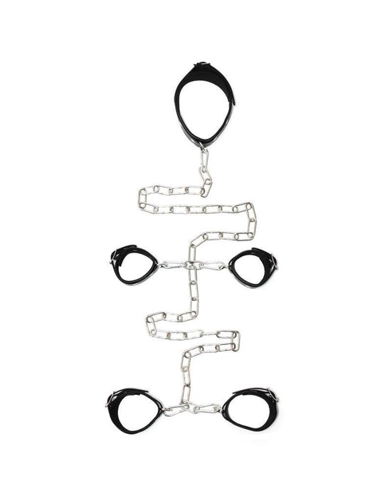 Rimba - Leren Boeienset Met handboeien voetboeien collar En Ketting-Laced-up.nl