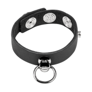 Rimba - Leather Cock Ring with Metal O-Ring - Black & Silver - Laced-up.nl