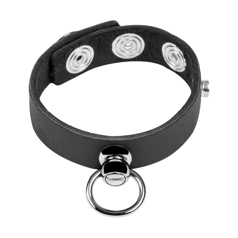 Rimba - Leather Cock Ring with Metal O-Ring - Black & Silver - Laced-up.nl