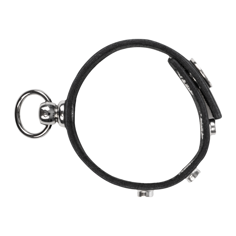 Rimba - Leather Cock Ring with Metal O-Ring - Black & Silver - Laced-up.nl