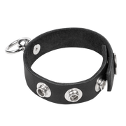 Rimba - Leather Cock Ring with Metal O-Ring - Black & Silver - Laced-up.nl