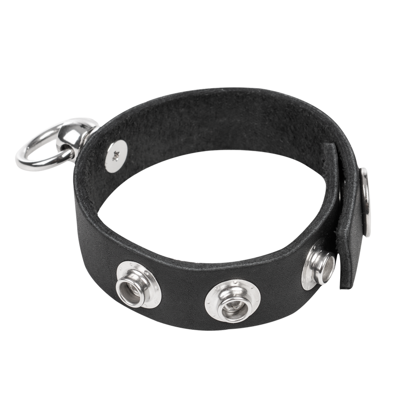 Rimba - Leather Cock Ring with Metal O-Ring - Black & Silver - Laced-up.nl