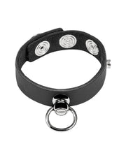 Rimba - Leather Cock Ring with Metal O-Ring - Black & Silver - Laced-up.nl