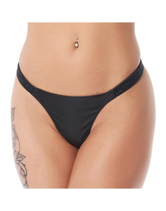 Rimba - Ledren Dames String - Rekbare Bandjes - Zwart-Laced-up.nl