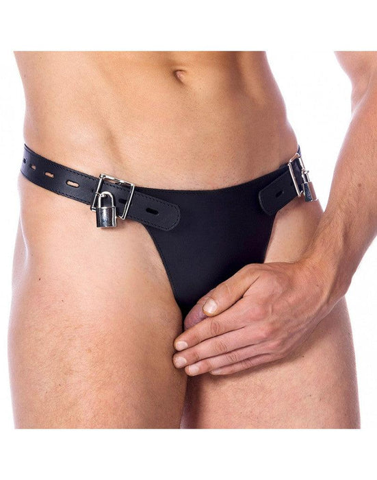 Rimba - Leren Kuisheidsgordel - Kuisheidsslip - Chastity - Met Twee Hangsloten-Laced-up.nl