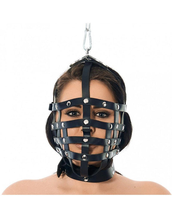 Rimba - Leren Muilkorf - Hoofdmasker Met Ring Boven - Hoofdbondage-Laced-up.nl