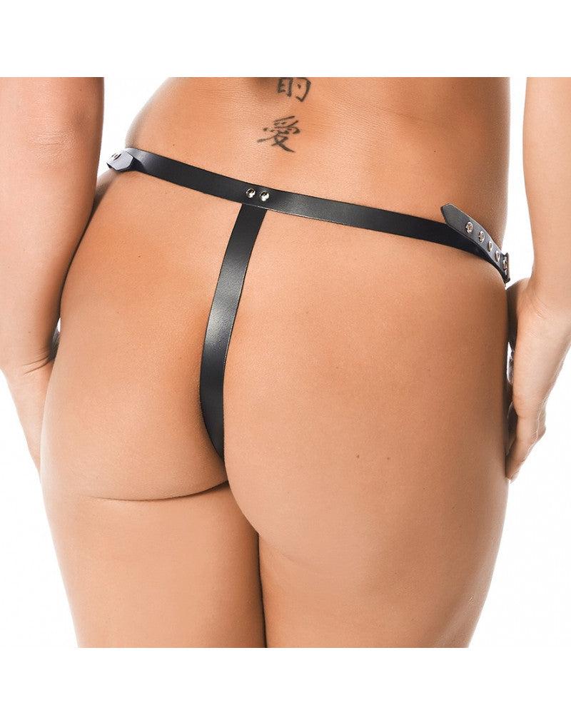 Rimba - Leren String Met Strap-on - Afmetingen Dildo 3.5 x 12 cm-Erotiekvoordeel.nl