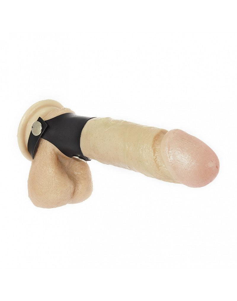 Rimba - Penis Strap Met Ball Stretcher - Leder - Verstelbaar met Drukknopen - Zwart-Erotiekvoordeel.nl