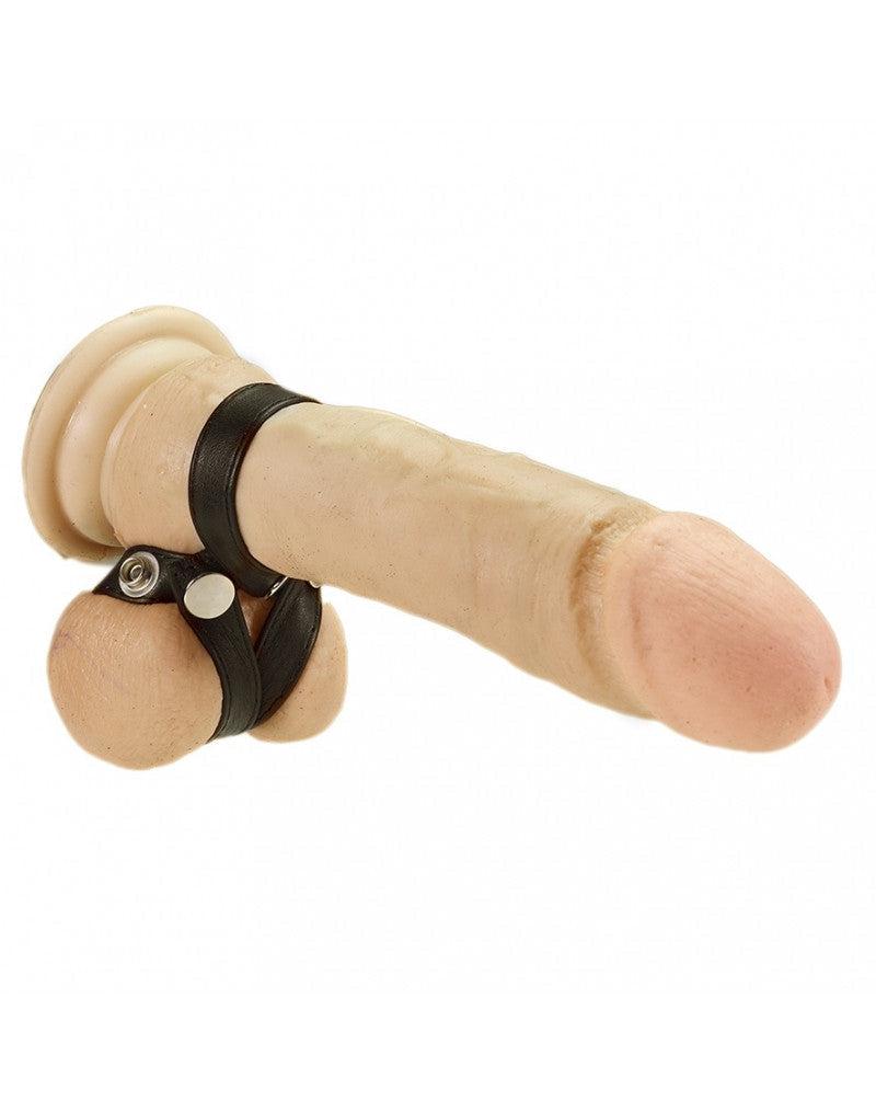 Rimba - Penis Strap met Ballenspreider - Leer - Zwart - Verstelbaar met Drukknopen-Erotiekvoordeel.nl
