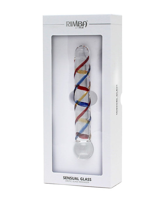 Rimba - Sensual Glass - Glazen Dildo Rachella - Transparant/Rood/Blauw/Geel-Laced-up.nl