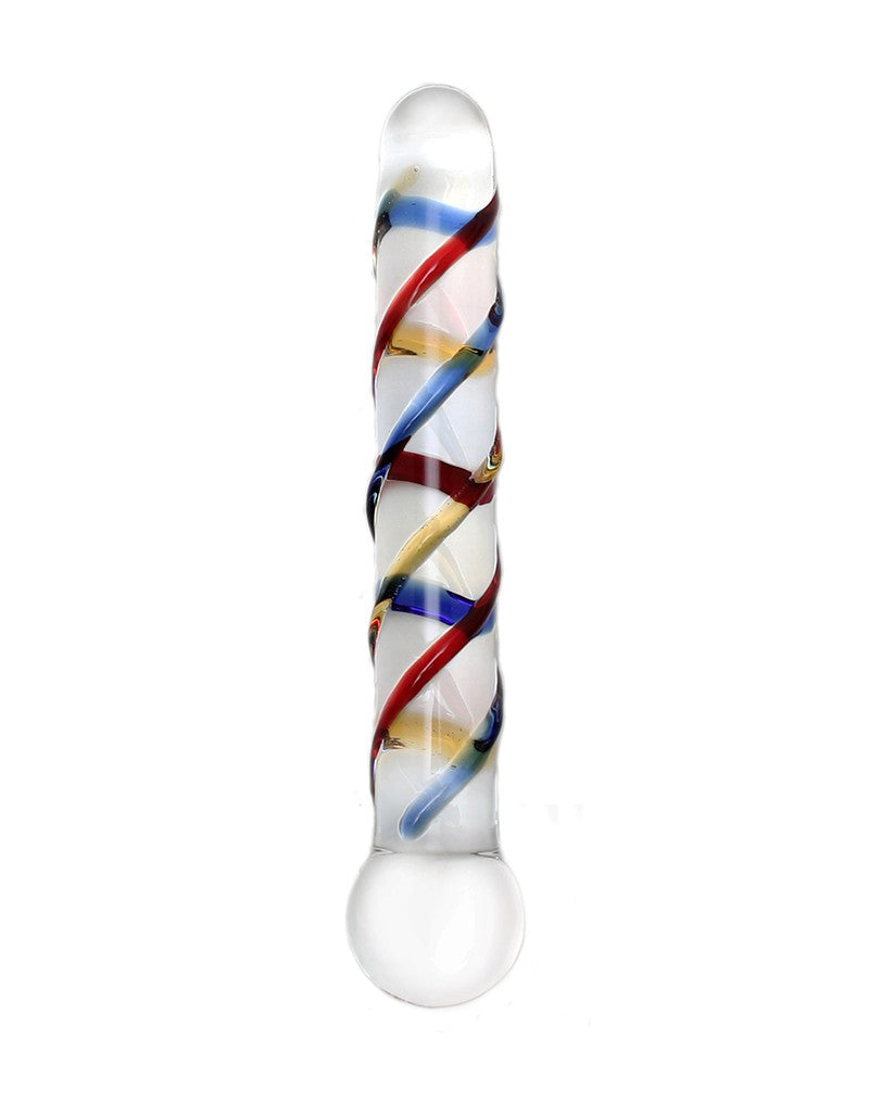 Rimba - Sensual Glass - Glazen Dildo Rachella - Transparant/Rood/Blauw/Geel-Laced-up.nl