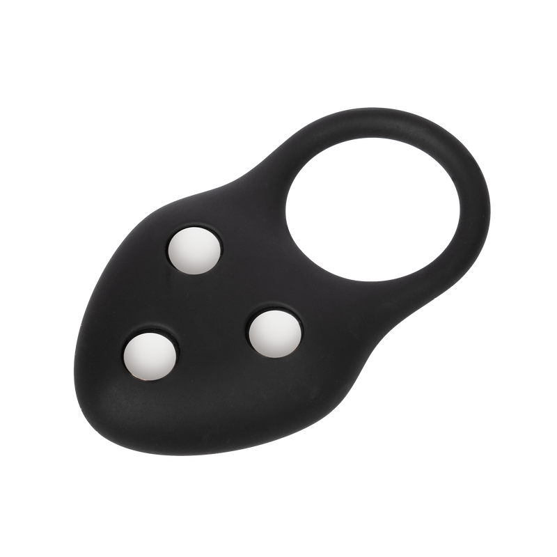 Rimba - Siliconen Ball Stretcher met Drie Metalen Kogeltjes - 110 gr - Zwart-Erotiekvoordeel.nl