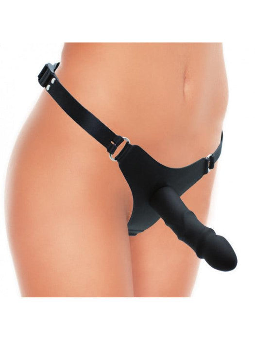 Rimba - Siliconen G-string Met Strap-on - Voorbinddildo - Verstelbaar-Laced-up.nl