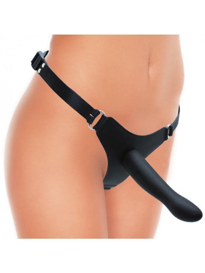 Rimba - Siliconen Voorbinddildo - Strap-on - Dildo met Verstelbaar Harnasje - Zwart-Laced-up.nl
