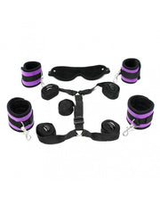 Rimba - Soft Bondage - Bett-Bondage-Fessel-Set - Schwarz/Lila - Erotikvorteil.nl
