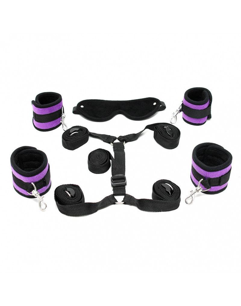 Rimba - Soft Bondage - Bett-Bondage-Fessel-Set - Schwarz/Lila - Erotikvorteil.nl