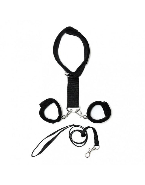Rimba - Soft Bondage Collar Met handboeien En leiband - Zwart-Erotiekvoordeel.nl