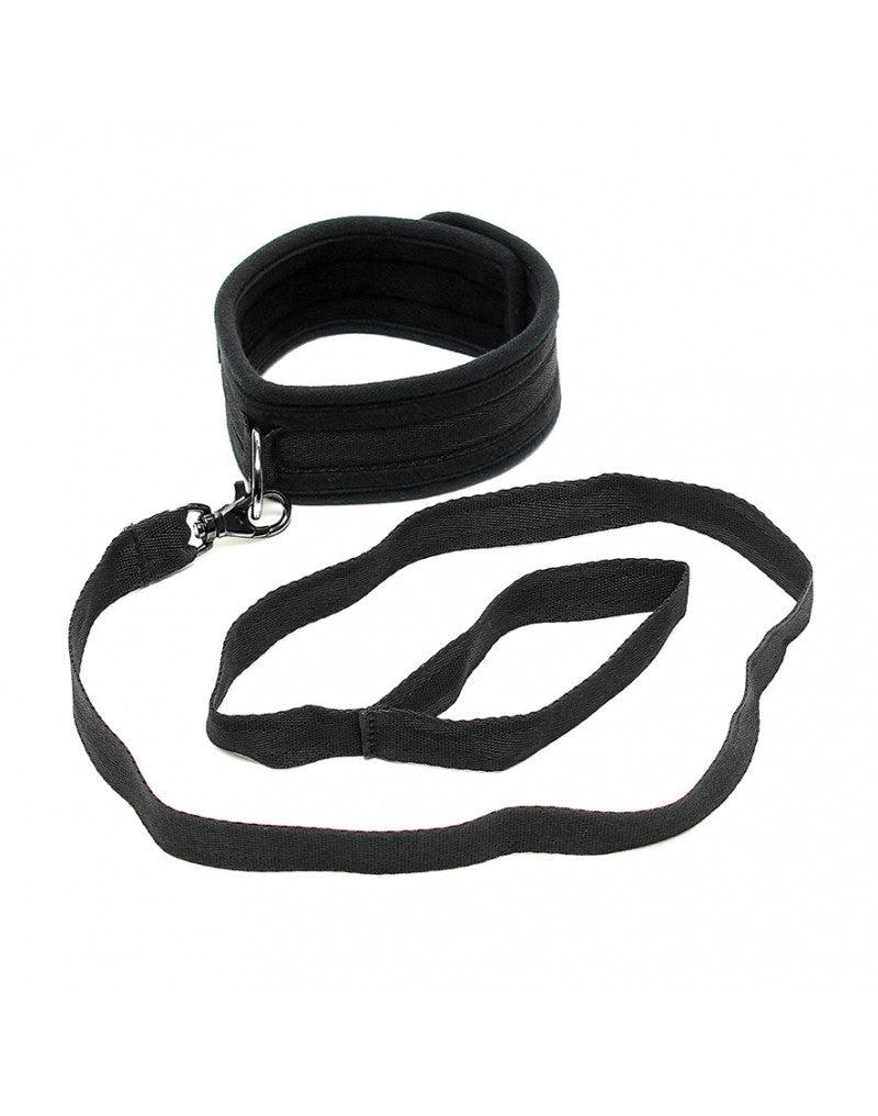 Rimba - Soft Bondage Halsband Met Leash - Zwart-Laced-up.nl
