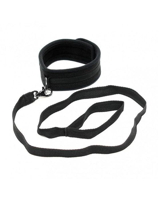 Rimba - Soft Bondage Halsband Met Leash - Zwart-Laced-up.nl