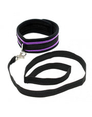 Rimba - Soft Bondage Halsband Met Leash - Zwart/Paars-Laced-up.nl
